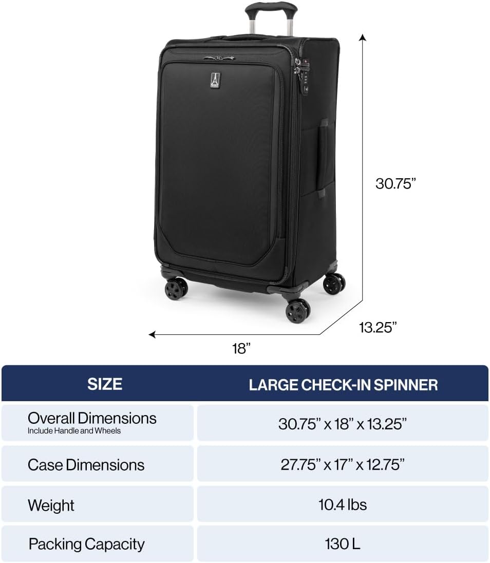 Travelpro Crew Classic Lightweight Softside Expandable Checked Luggage, 8 Wheel Spinner Suitcase, TSA Lock, Men and Women, Checked Large 29-Inch, Titanium Grey