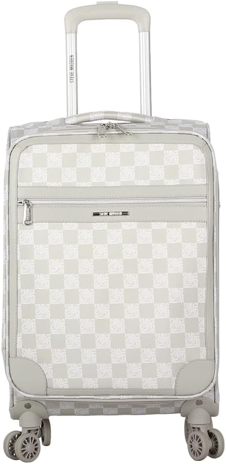 Steve Madden Designer Luggage Collection - Lightweight Softside Expandable Suitcase for Men & Women - Durable 20 Inch Carry On Bag with 4-Rolling Spinner Wheels (Chalet Light Grey, 20in)