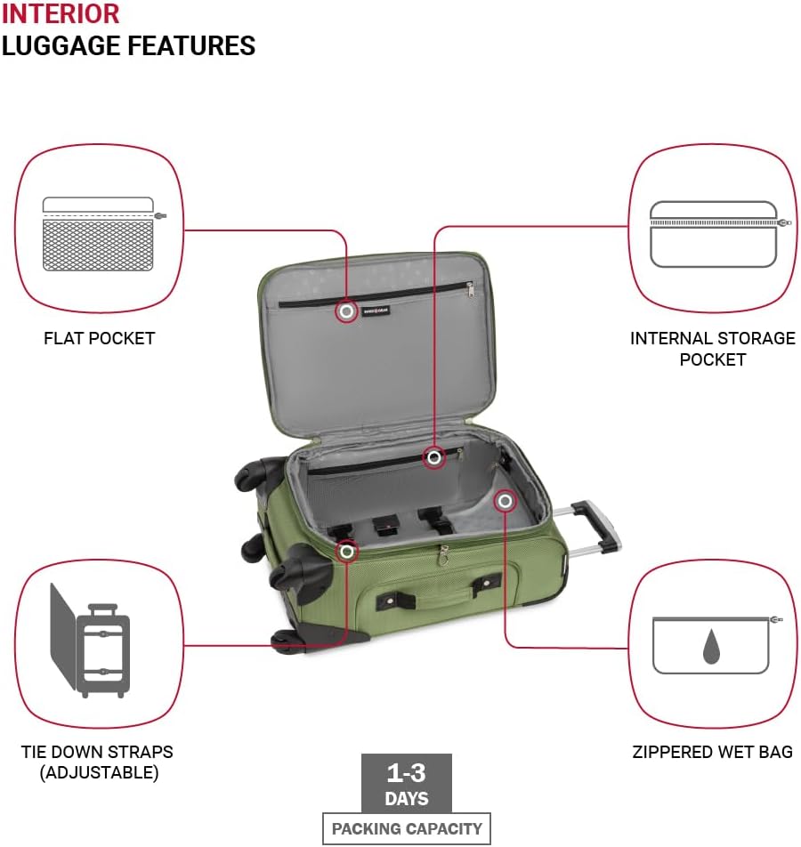 SwissGear Sion Softside Expandable Luggage with Spinner Wheels, Evergreen Carry-On 21-Inch