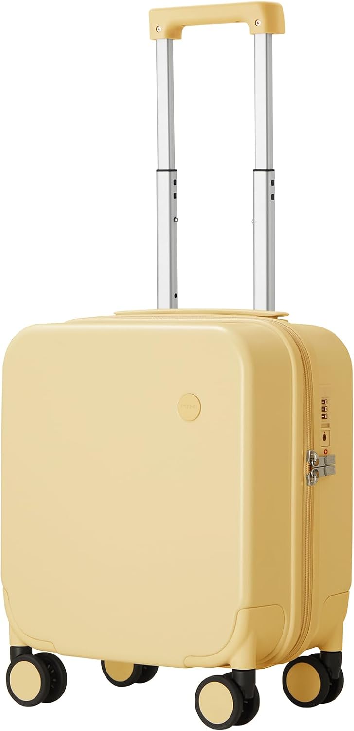 mixi 14 Inch Underseat Luggage Carry on Suitcase Free Boarding Personal Item Suitcases with Spinner Wheels Hardshell Lightweight PC for Short Travel, Lark Yellow