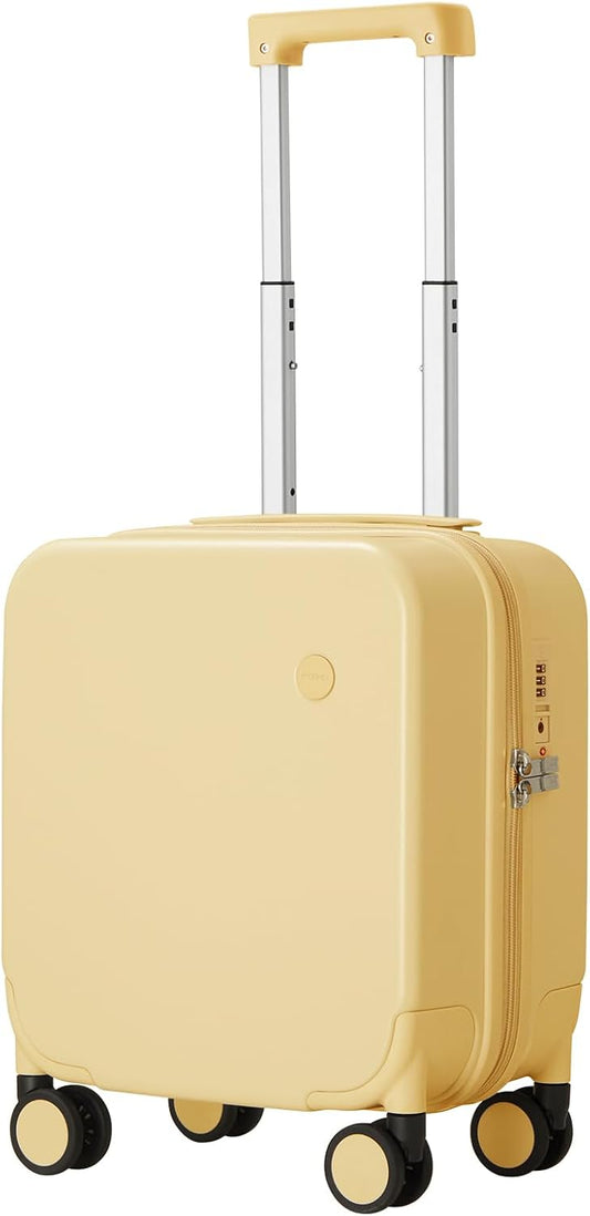 mixi 14 Inch Underseat Luggage Carry on Suitcase Free Boarding Personal Item Suitcases with Spinner Wheels Hardshell Lightweight PC for Short Travel, Lark Yellow