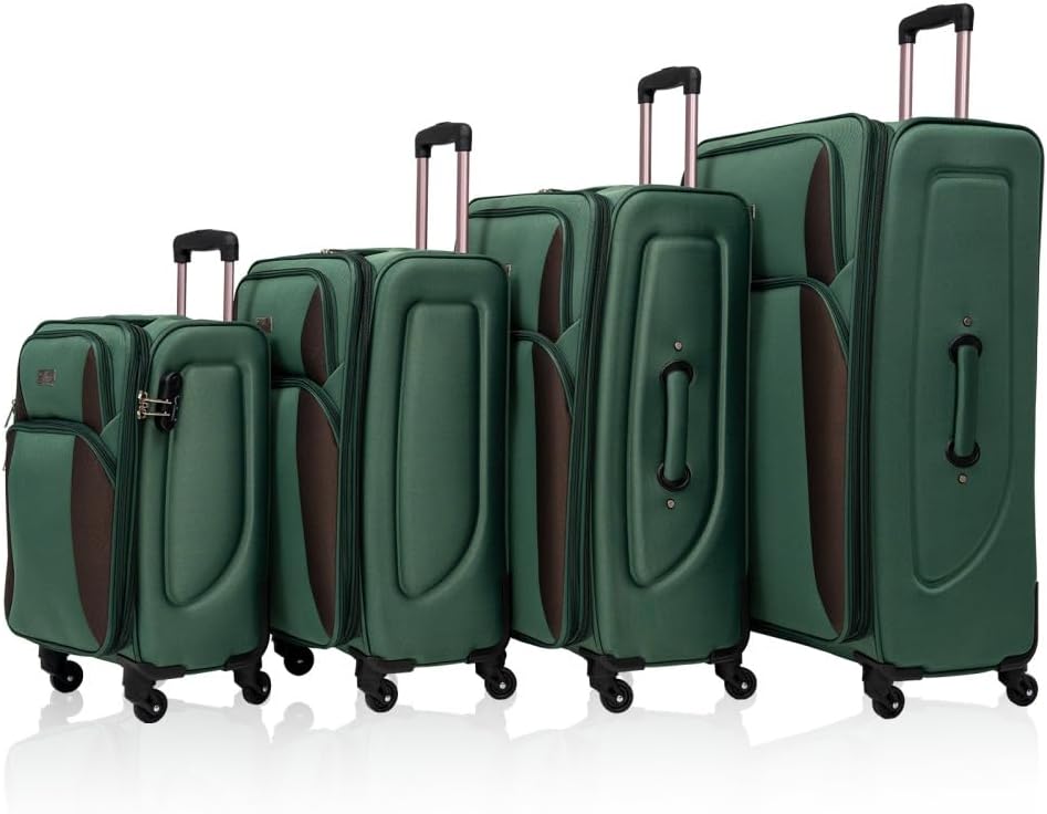 Lispin Luggage Set Softshell Expandable 4 Piece Suitcase with Wheels Softside Lightweight Travel Carry on Luggage (Dark Green + Polyester)