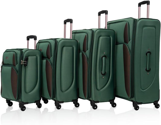 Lispin Luggage Set Softshell Expandable 4 Piece Suitcase with Wheels Softside Lightweight Travel Carry on Luggage (Dark Green + Polyester)