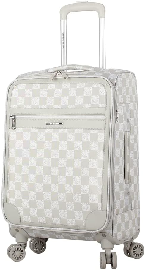Steve Madden Designer Luggage Collection - Lightweight Softside Expandable Suitcase for Men & Women - Durable 20 Inch Carry On Bag with 4-Rolling Spinner Wheels (Chalet Light Grey, 20in)