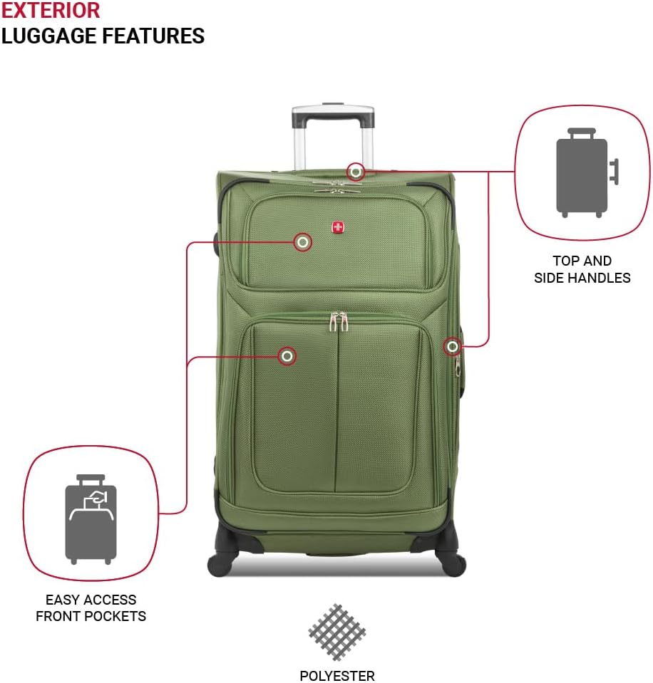 SwissGear Sion Softside Expandable Luggage with Spinner Wheels, Evergreen, Checked-Large 29-Inch