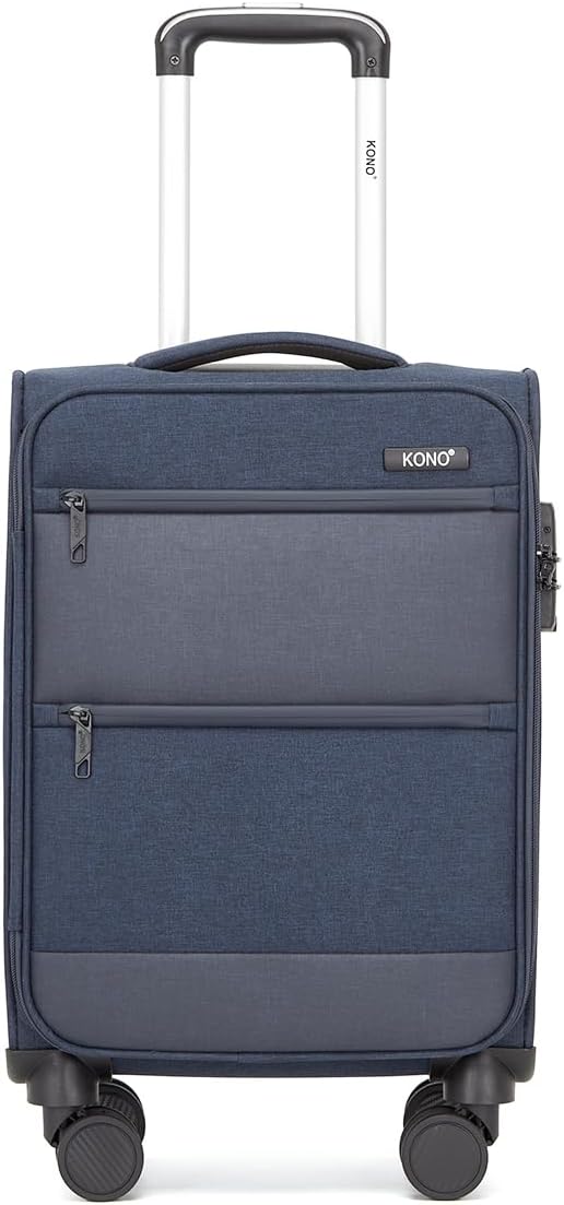 Kono 20 Inch Softside Carry On Luggage Airline Approved 20 Inch Spinner Wheels Lightweight Waterproof Suitcase with TSA Lock for Business Travel (Small, Navy Blue)