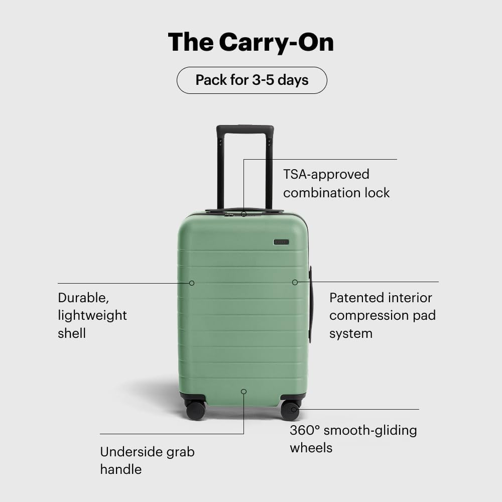 Away Carry-On Luggage, Lightweight Hardside Suitcase with Spinner Wheels, 22 Inch Airline Approved, TSA Lock, Sea Green