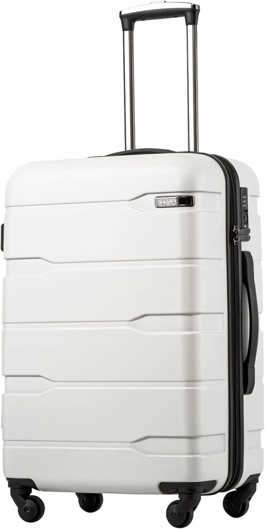 Coolife Luggage PC+ABS Hardshell Suitcase with TSA Lock, Spinner Checked Lightweight (White, 24in)