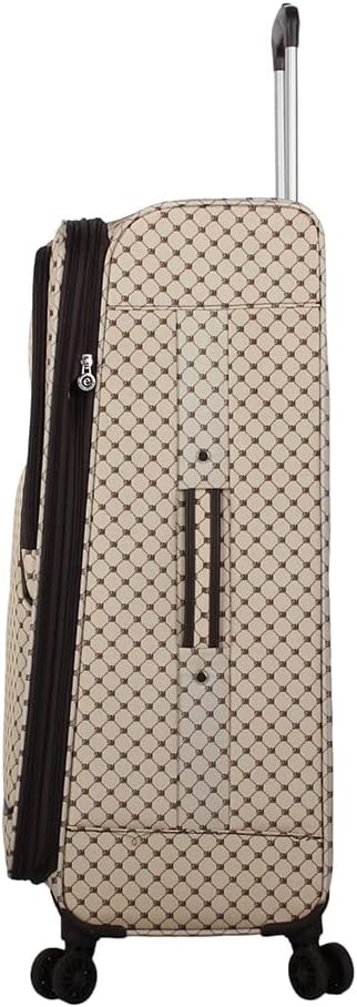 Steve Madden Designer Luggage - Checked Large 28 Inch Softside Suitcase - Expandable for Extra Packing Capacity - Lightweight Bag with Rolling Spinner Wheels (Noble Brown/Tan, 28in)