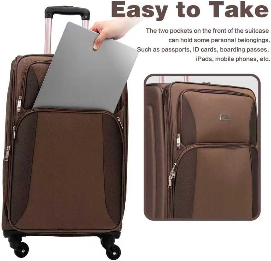 Lispin Luggage Set Softshell Expandable 4 Piece Suitcase with Wheels Softside Lightweight Travel Carry on Luggage (Brown + Polyester)