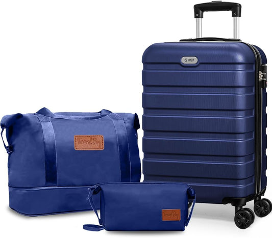 AnyZip Luggage Set 20 Inch Carry on Luggage PC ABS Hardshell Lightweight Suitcases for Travelling with 4 Universal Wheels TSA Lock Dark Blue