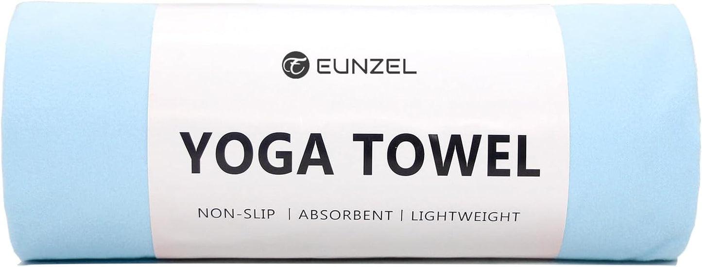Eunzel Hot Yoga Towel Non Slip Yoga Mat Towel Non-Slip Sweat Absorbent Towel for Hot Yoga, Pilates and Workout 72" x 26.5", Blue