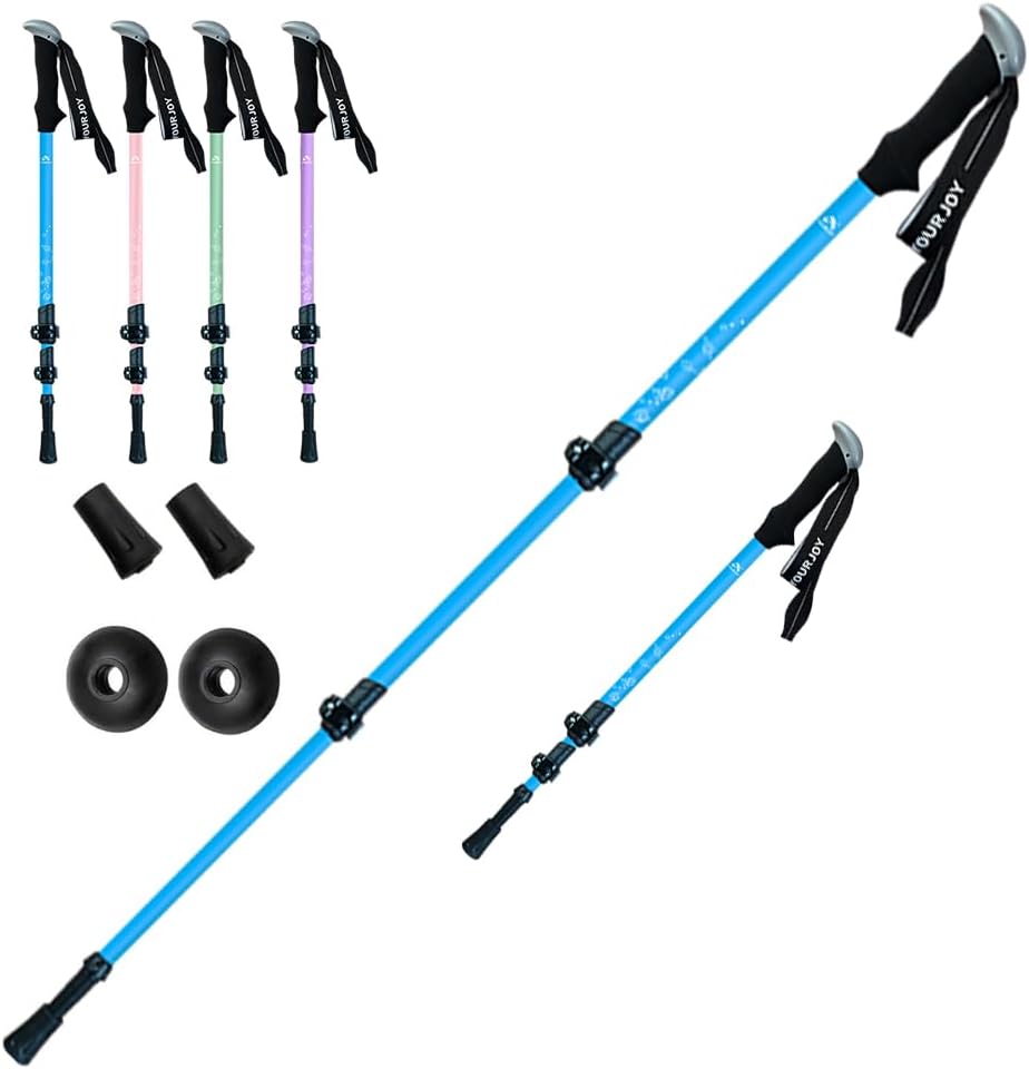 Hiking Trekking Poles, 2 Pack Anti Shock, Adjustable, Collapsible Hiking Poles for Trekking or Walking, Lightweight Aluminum Sticks for Children