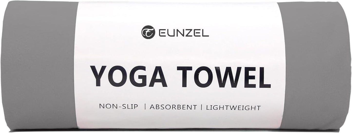 Eunzel Hot Yoga Towel Non Slip Yoga Mat Towel Non-Slip Sweat Absorbent Microfiber Towel for Hot Yoga, Pilates and Workout 72" x 26.5", Dark Grey