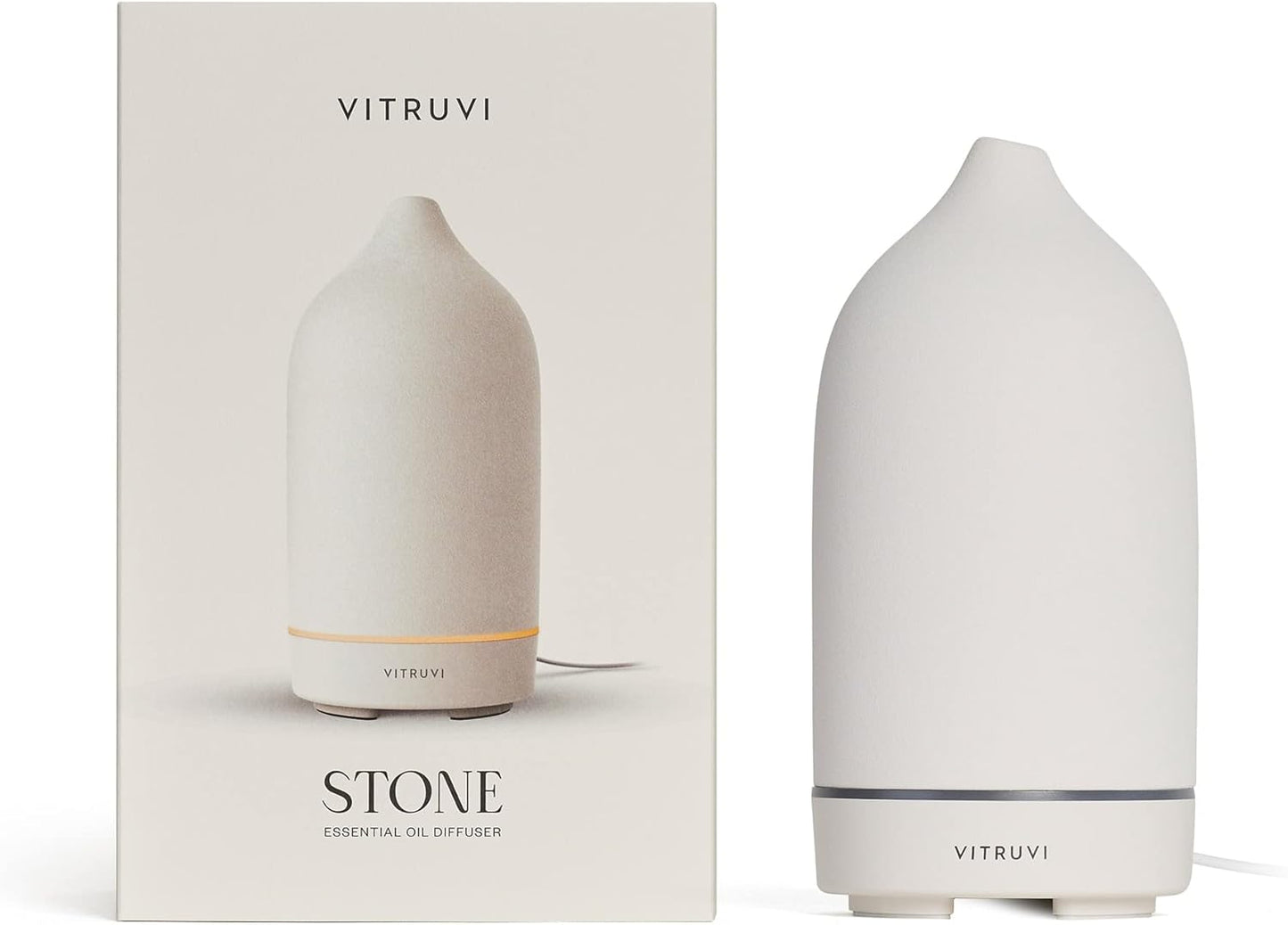 Vitruvi Stone Diffuser, Ceramic Ultrasonic Essential Oil Diffuser for Aromatherapy | Ceramic Diffuser, Diffusers for Home, Oil Diffuser, Housewarming Gift, Original Diffuser | White, 90ml Capacity