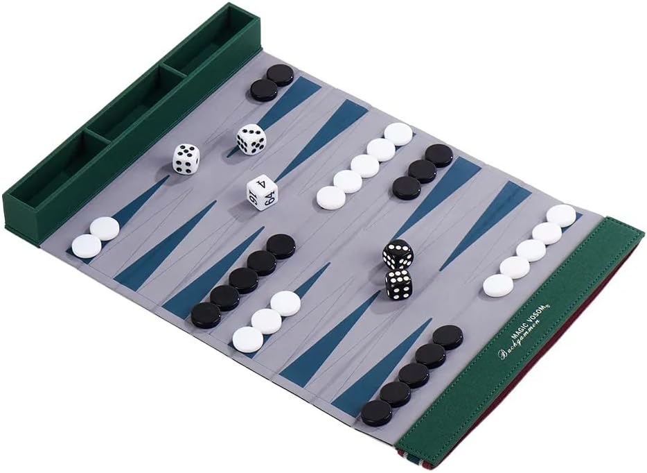 Backgammon Set for Adults, Backgammon Travel Set, Wrinkle-Resistant Foldable Chess and Checkers, Fun Outdoor Games for Family and Friends, Ideal Travel Game Set (Grass Green)