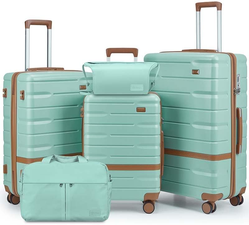 Luggage Sets 3 Piece with TSA Lock Hardside PC+ABS Carry On Suitcase with YKK Zippers Lightweight Rolling Travel Luggage Sets with Spinner Wheels (Green)