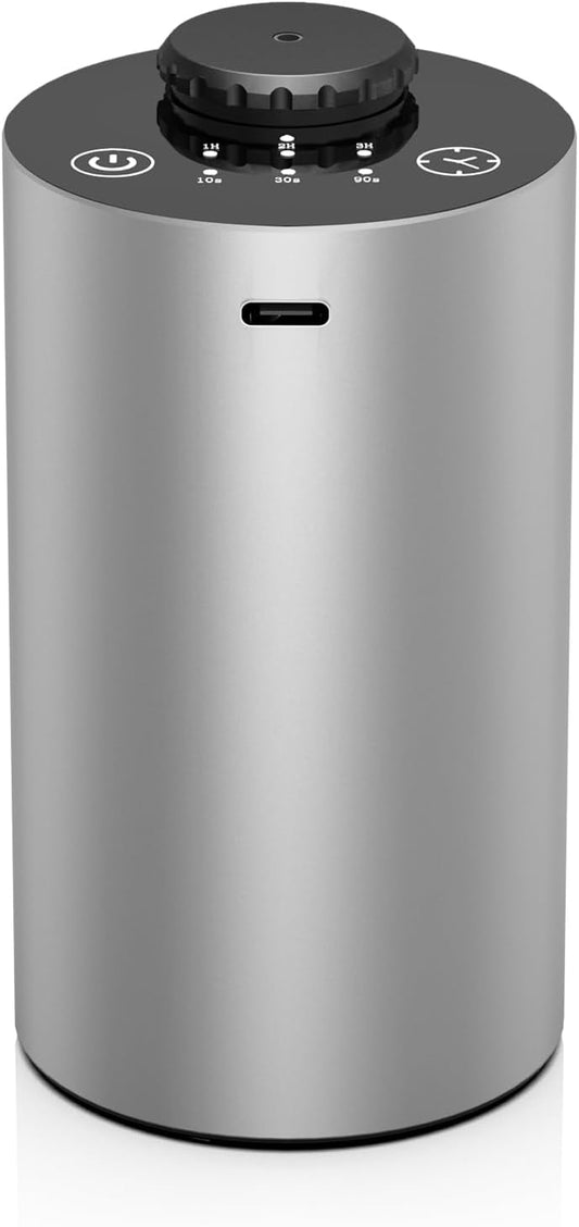 Waterless Essential Oil Diffuser Battery Operated Cordless Aromatherapy Diffuser with Timing & 3 Mist Levels car Diffuser，Black Aluminum Alloy (Silver)