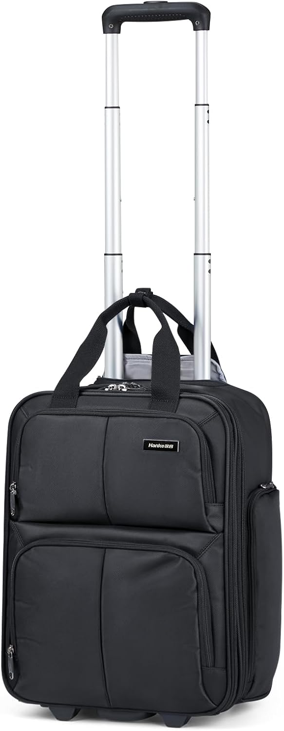 Hanke Softside Underseat Carry On Luggage with Wheels,Travel Luggage Rolling Bag Small Suitcase，Black, Underseater 16-Inch