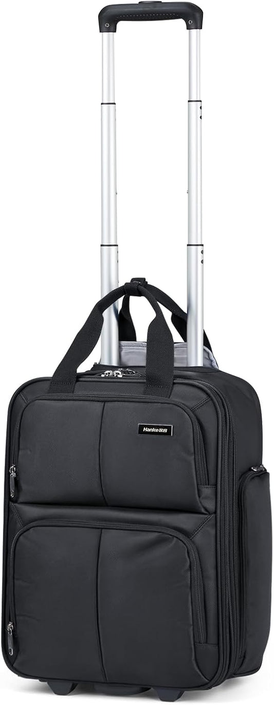Hanke Softside Underseat Carry On Luggage with Wheels,Travel Luggage Rolling Bag Small Suitcase，Black, Underseater 16-Inch