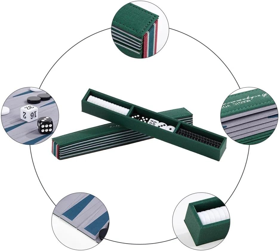 Backgammon Set for Adults, Backgammon Travel Set, Wrinkle-Resistant Foldable Chess and Checkers, Fun Outdoor Games for Family and Friends, Ideal Travel Game Set (Grass Green)