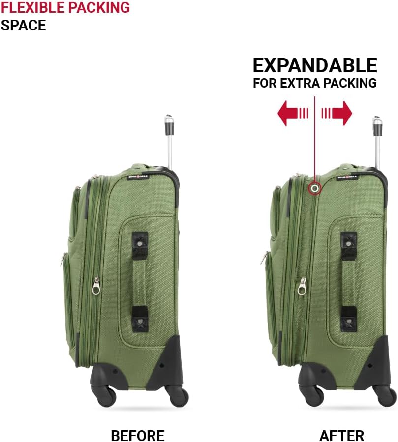 SwissGear Sion Softside Expandable Luggage with Spinner Wheels, Evergreen Carry-On 21-Inch