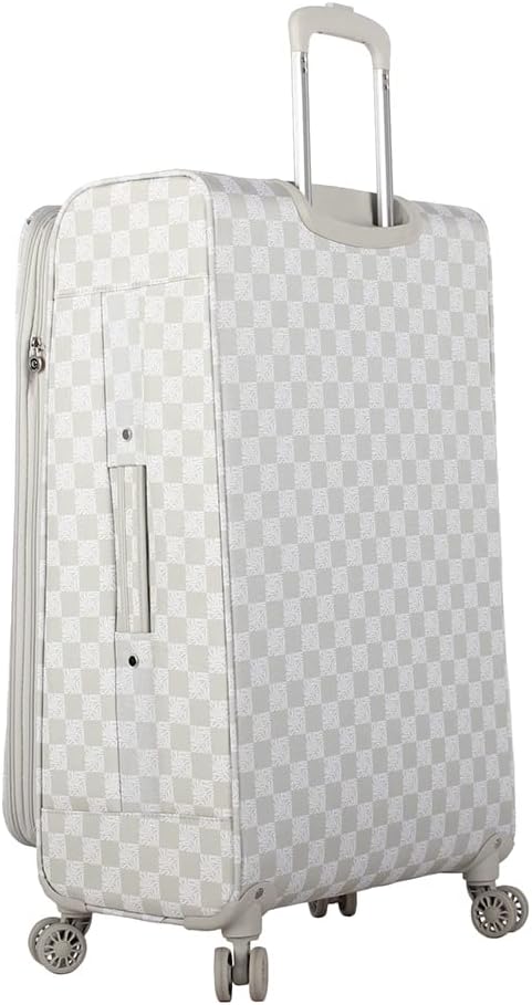 Steve Madden Designer Luggage - Checked Large 28 Inch Softside Suitcase - Expandable for Extra Packing Capacity - Lightweight Bag with Rolling Spinner Wheels (Chalet Light Grey, 28in)