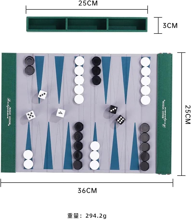 Backgammon Set for Adults, Backgammon Travel Set, Wrinkle-Resistant Foldable Chess and Checkers, Fun Outdoor Games for Family and Friends, Ideal Travel Game Set (Grass Green)