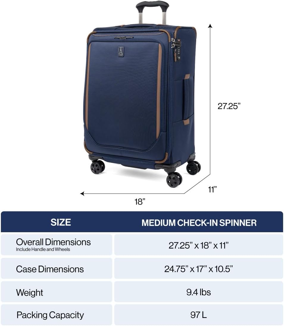 Travelpro Crew Classic Lightweight Softside Expandable Checked Luggage, 8 Wheel Spinner Suitcase, TSA Lock, Men and Women, Checked Medium 25-Inch, Patriot Blue