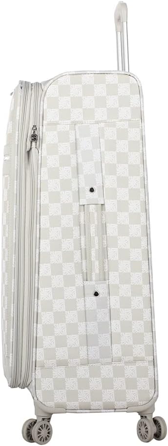 Steve Madden Designer Luggage - Checked Large 28 Inch Softside Suitcase - Expandable for Extra Packing Capacity - Lightweight Bag with Rolling Spinner Wheels (Chalet Light Grey, 28in)