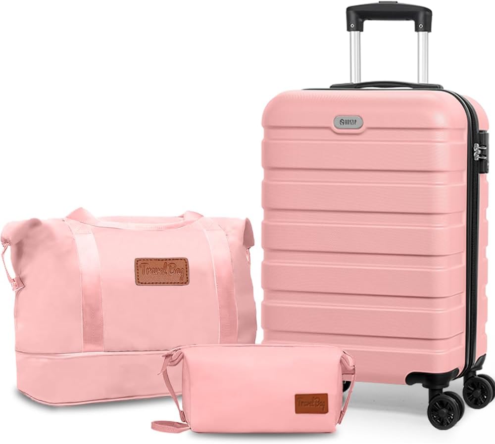 AnyZip Luggage Set 20 Inch Carry on Luggage PC ABS Hardshell Lightweight Suitcases for Travelling with 4 Universal Wheels TSA Lock Pink