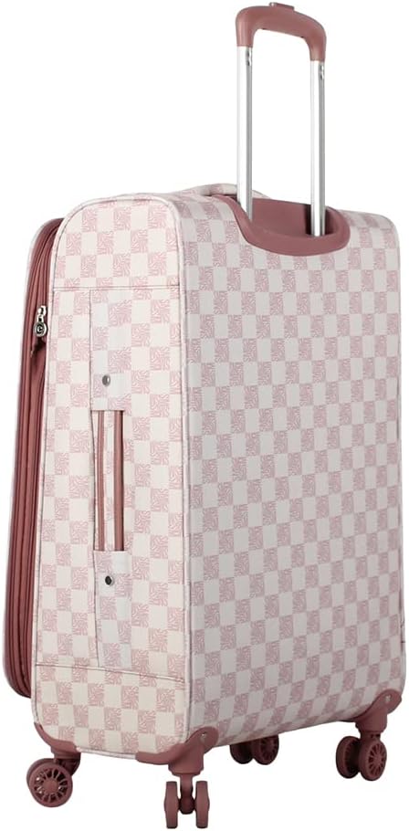 Steve Madden Designer Luggage Collection - Lightweight 24 Inch Expandable Softside Suitcase - Mid-size Rolling 4-Spinner Wheels Checked Bag (Chalet Pink, 24in)