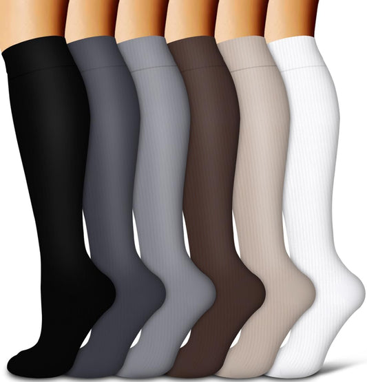 Copper Compression Socks for Women and Men(6 Pairs)-Best Support for Running, Athletic, Nursing, Travel