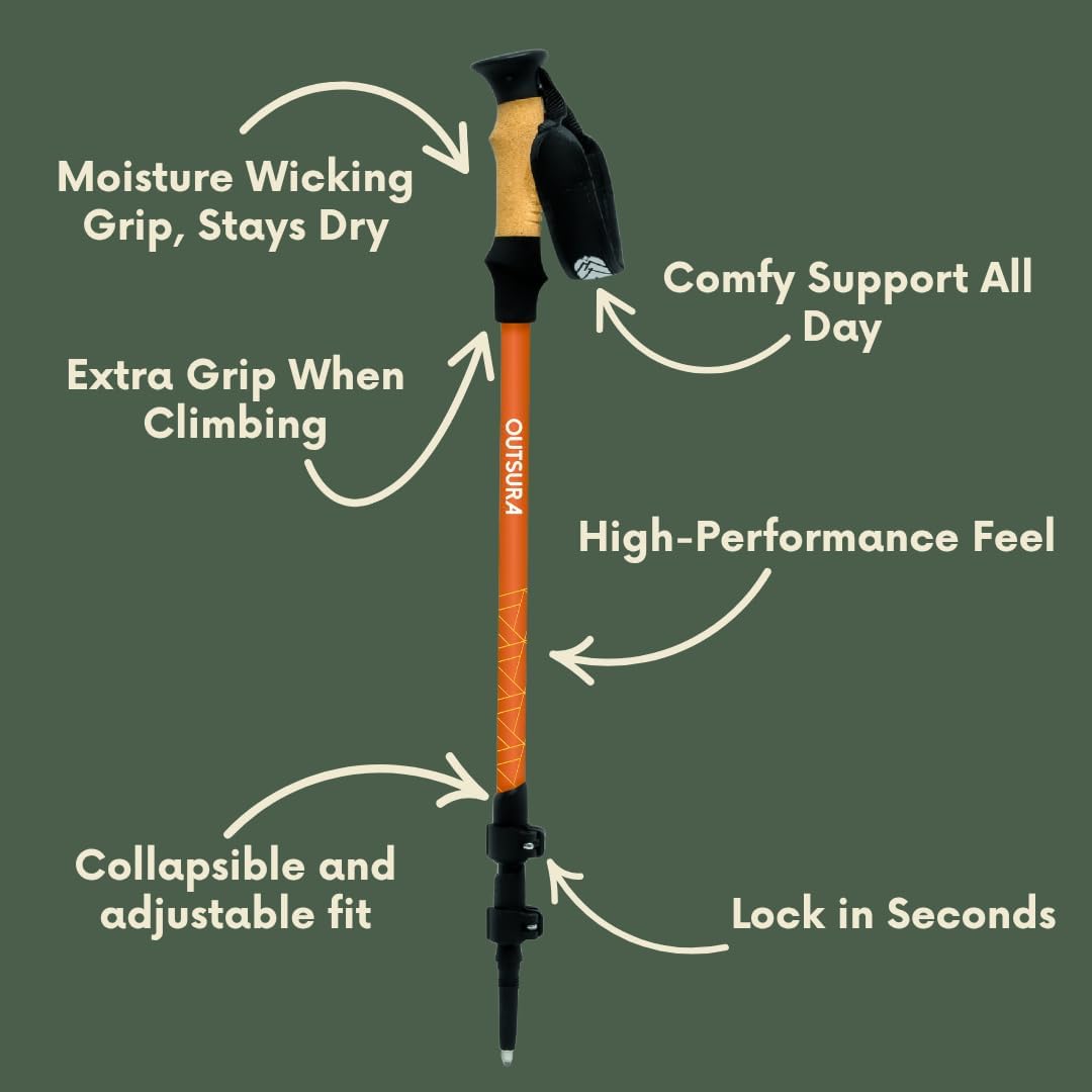 Outsura Carbon Fiber Hiking Stick 2 Pack – Professional Grade, Collapsible Trekking & Walking Sticks for Hiking