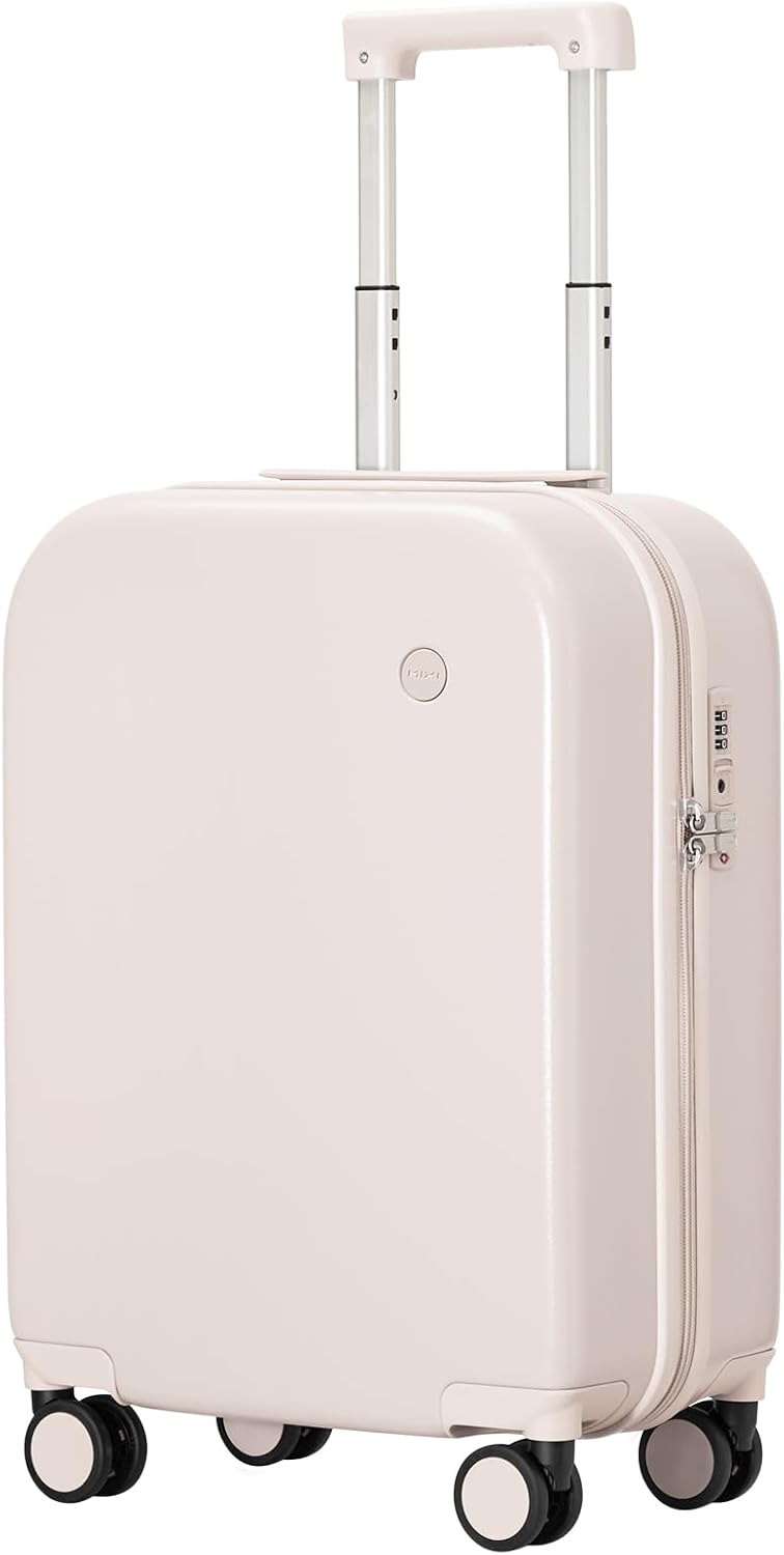 mixi Carry on Luggage, 20'' Suitcase Spinner Wheels Luggage Hardshell Lightweight Rolling Suitcases PC with Cover & TSA Lock for Business Travel, Off White（Slight Pink）