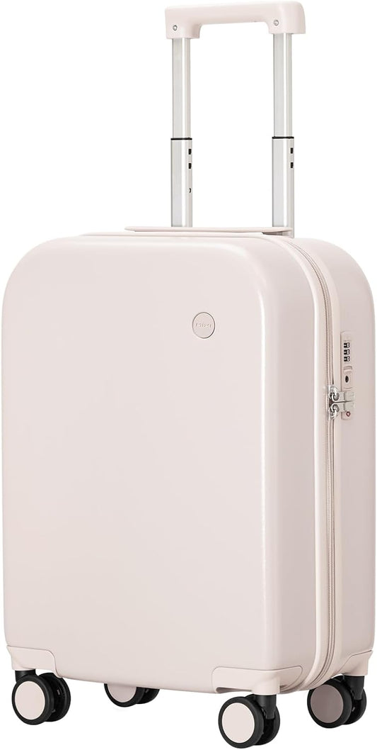 mixi Carry on Luggage, 20'' Suitcase Spinner Wheels Luggage Hardshell Lightweight Rolling Suitcases PC with Cover & TSA Lock for Business Travel, Off White（Slight Pink）