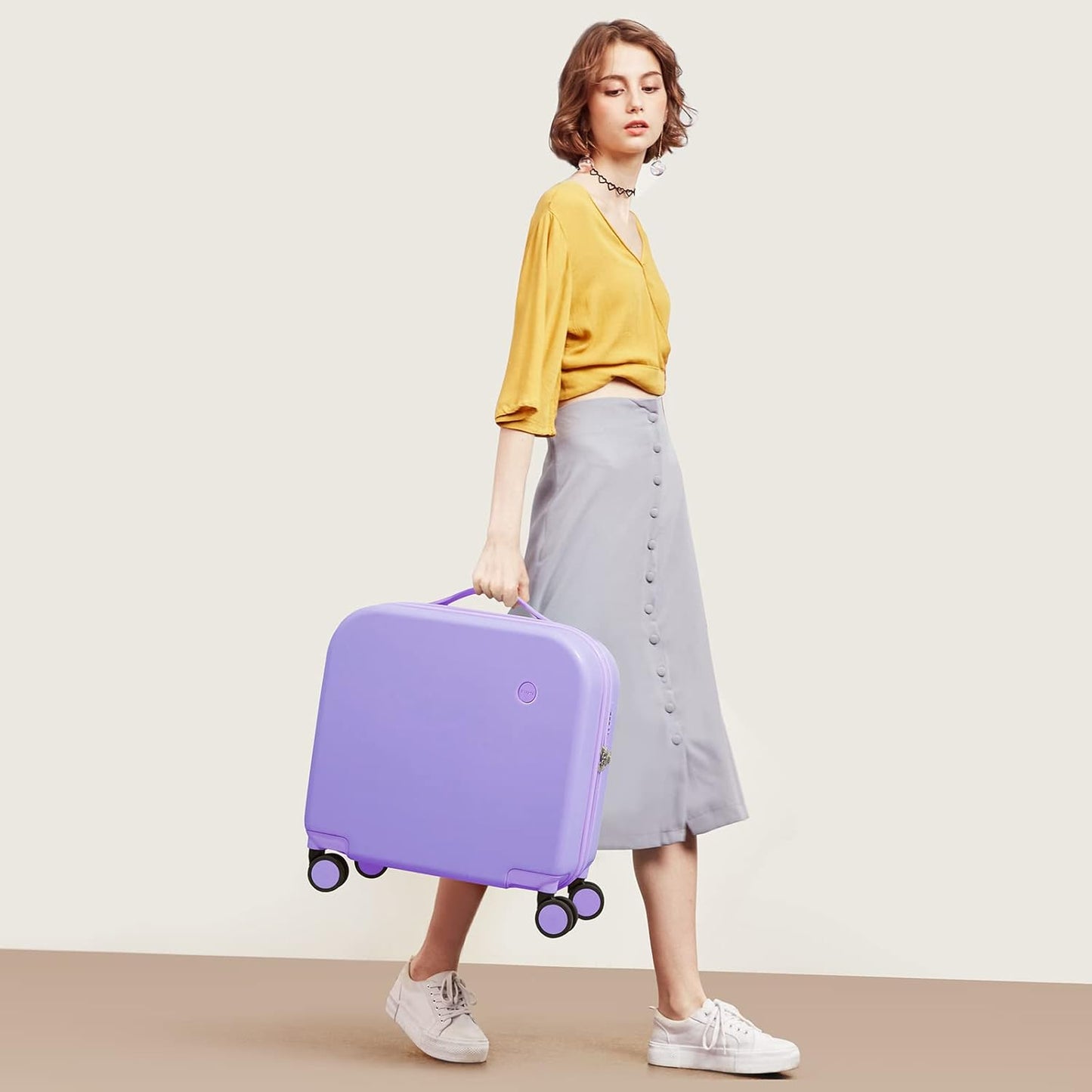 mixi Carry on Luggage, Suitcase with Spinner Wheels 16in Luggage Hardshell Lightweight Rolling Suitcases PC with Cover & TSA Lock, Lilac Purple