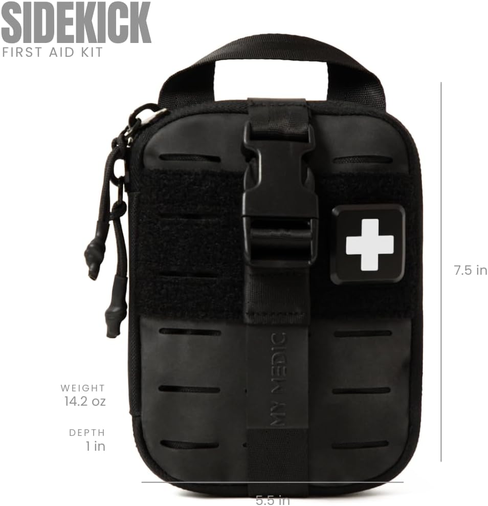 My Medic Sidekick Pro - Camping Hiking and Backpacking First Aid Kit - 70 Items with Tourniquet - HSA and FSA Eligible - Small Ifak Great for Travel or Motorcycle - Portable Emergency Kit – Black