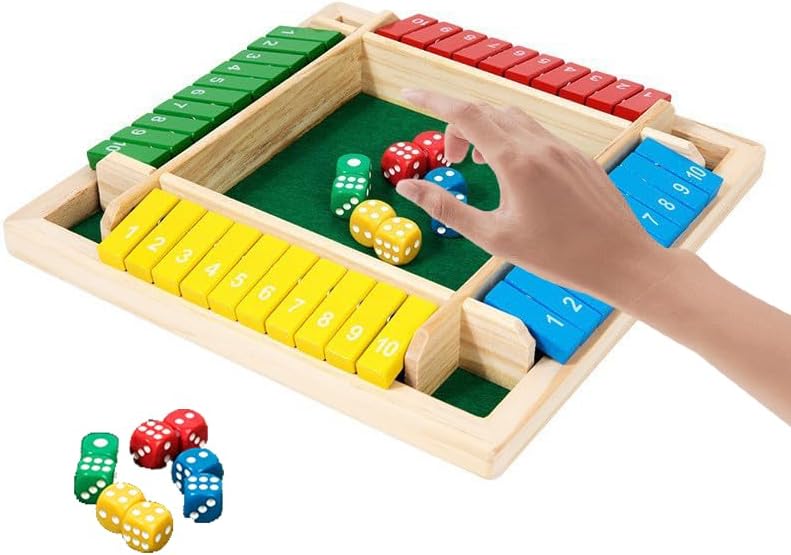 Wooden Shut The Box Game 4 Player – Family Board Game for Kids and Adults, Educational Tabletop Strategy Toy for Home, Party & Travel, Portable Wooden Family Game Night Fun