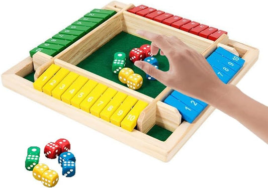 Wooden Shut The Box Game 4 Player – Family Board Game for Kids and Adults, Educational Tabletop Strategy Toy for Home, Party & Travel, Portable Wooden Family Game Night Fun