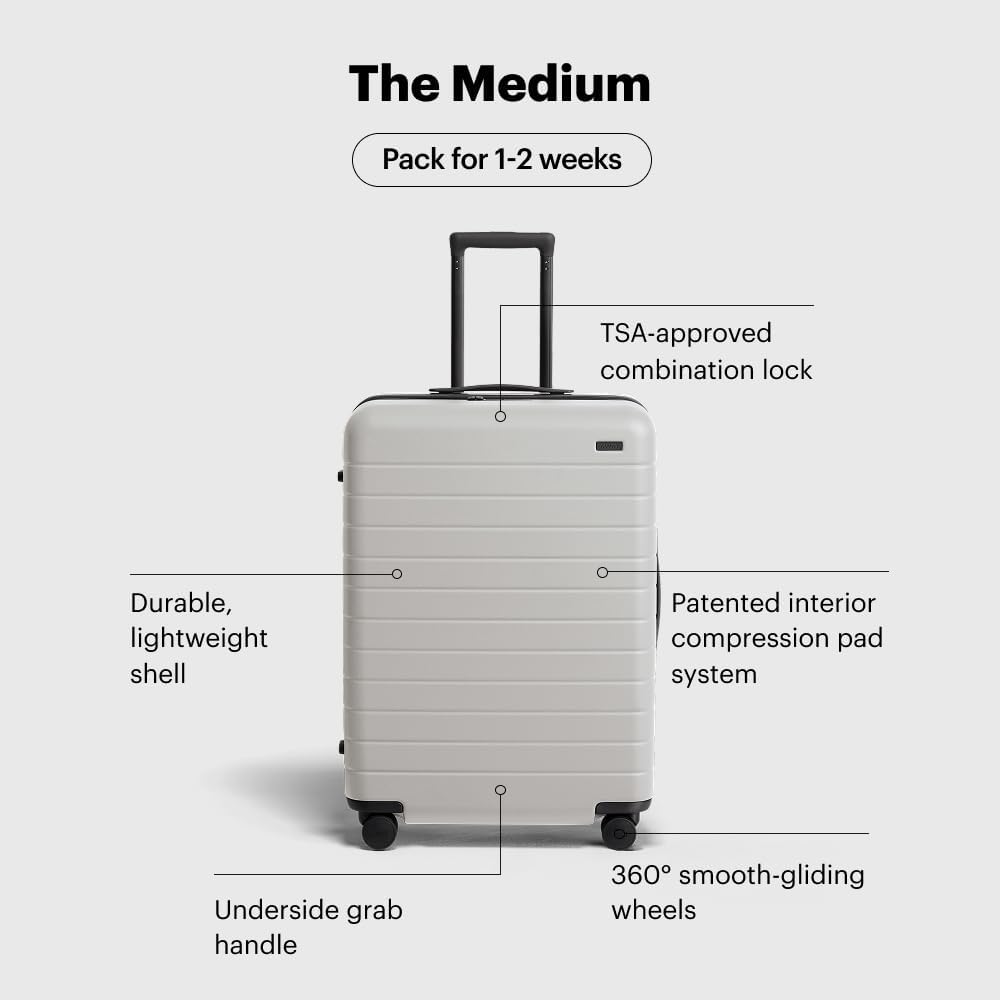Away Medium Checked Luggage, Lightweight Hard Shell Suitcase with Spinner Wheels, Durable Rolling Luggage, TSA Lock, 26 Inch, Cloud Gray