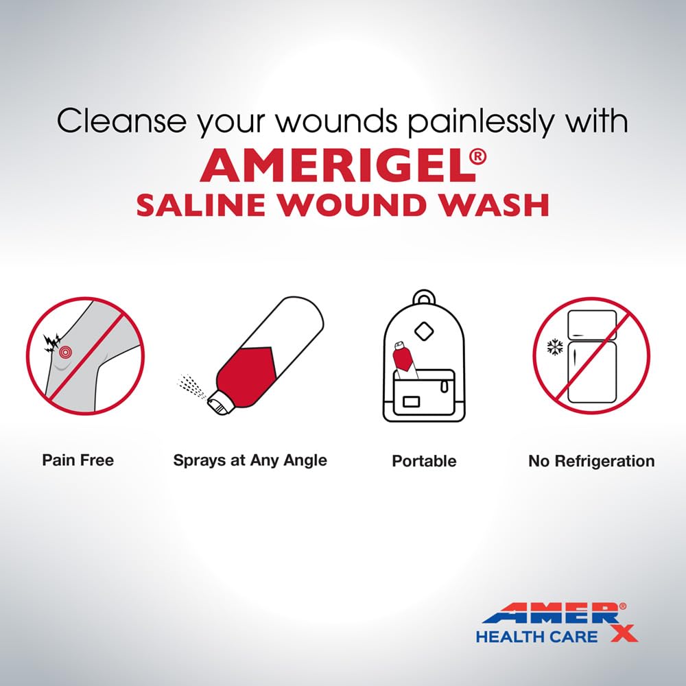 AMERIGEL - Saline Wound Wash - First Aid Cleansing Solution - Advanced Skin and Wound Care - 7.1 Oz.