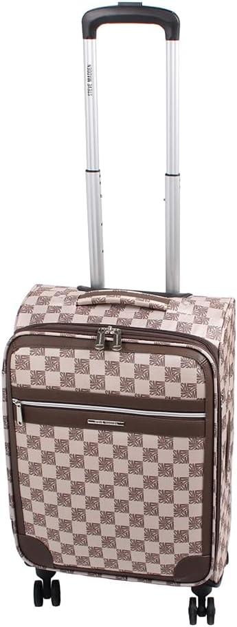 Steve Madden Designer Luggage Collection - Lightweight Softside Expandable Suitcase for Men & Women - Durable 20 Inch Carry On Bag with 4-Rolling Spinner Wheels (Chalet Brown, 20in)
