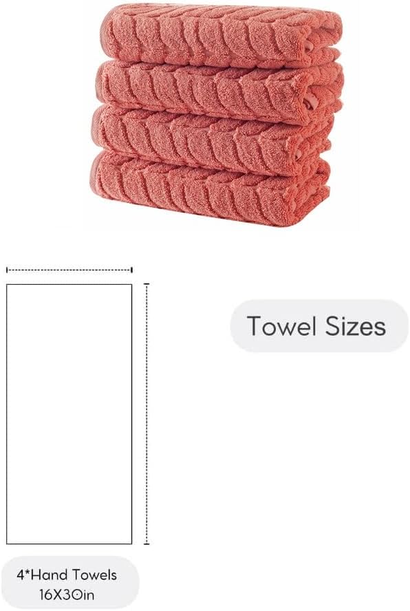 BAGNO MILANO Turkish Bath Towels, Soft Plush Jacquard Luxury Bath Towels, Quick Dry Towel Set (Coral Red, 4 Pcs Hand Towel Set)