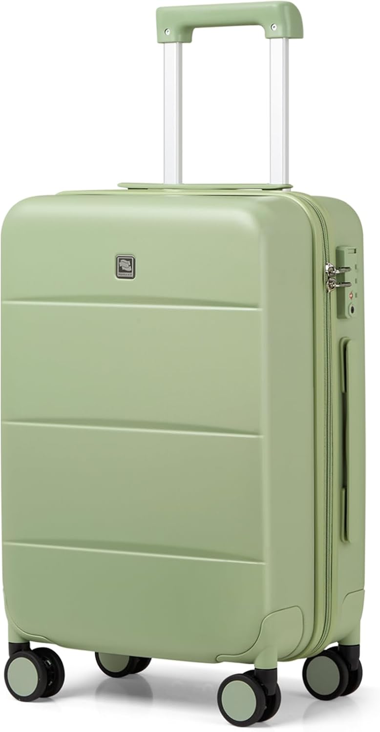 Hanke 24 Inch Checked Luggage with Spinner Wheels Hard Shell Suitcases Lightweight Travel TSA Luggage for Women Men Medium Suitcase(Bamboo Green)