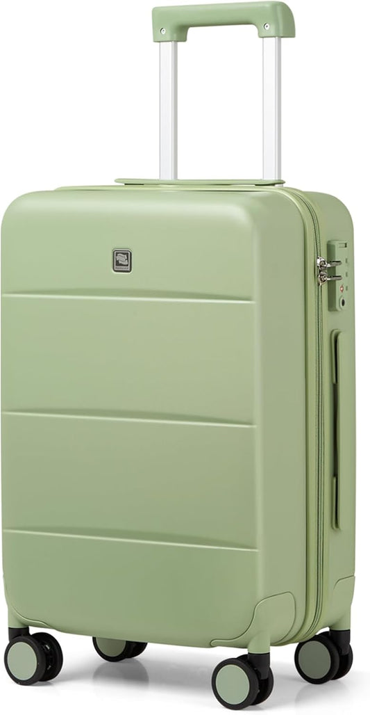 Hanke 24 Inch Checked Luggage with Spinner Wheels Hard Shell Suitcases Lightweight Travel TSA Luggage for Women Men Medium Suitcase(Bamboo Green)