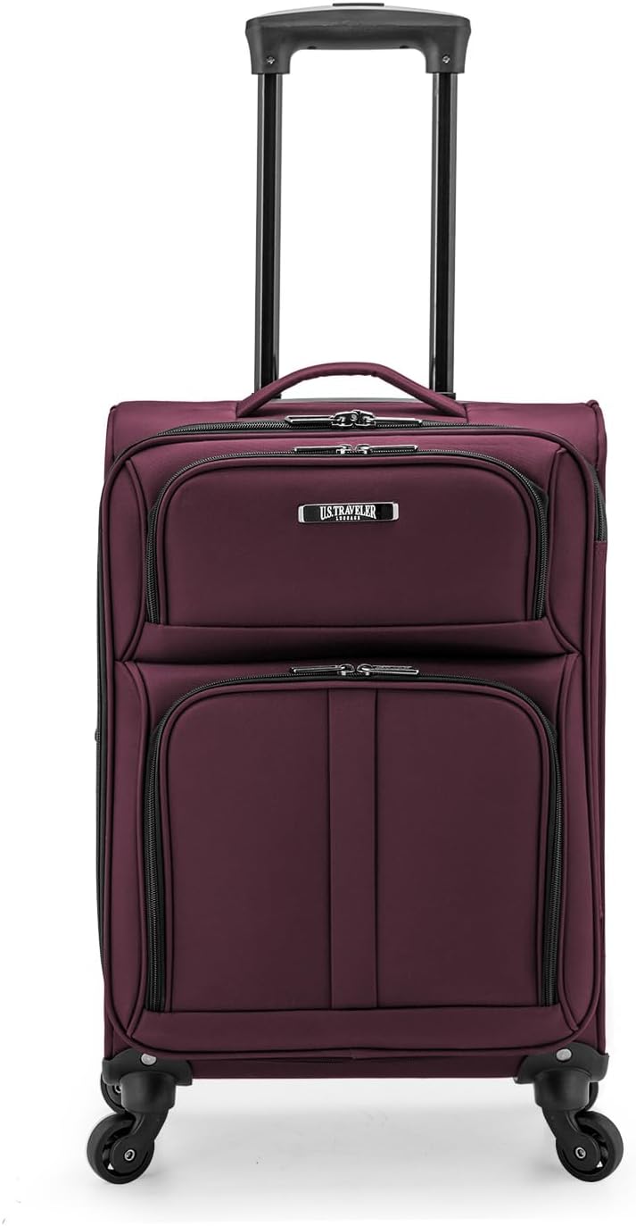U.S. Traveler Anzio Softside Expandable Spinner Luggage, Burgundy, Carry-on 22-Inch