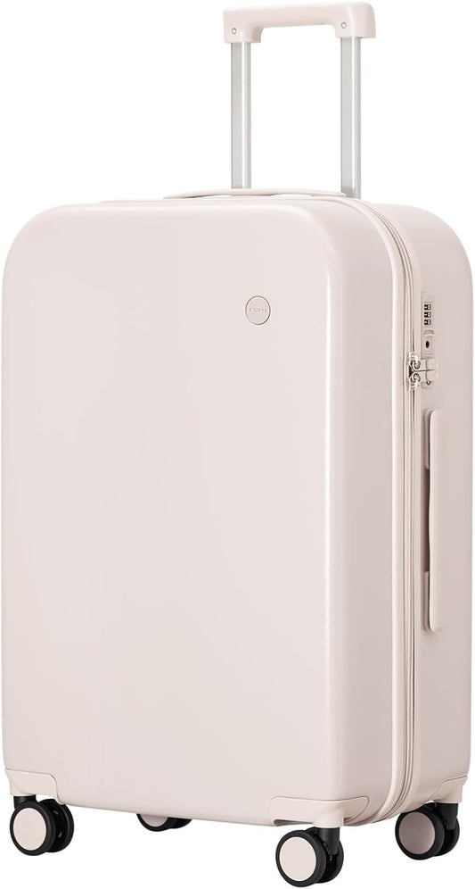 mixi Luggage Suitcase with Spinner Wheels, Hardside Rolling Suitcase PC with Cover & TSA Lock Lightweight Travel Case 24in Checked in, Off White（Slight Pink）
