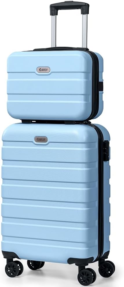 AnyZip Carry On Luggage 2PCS Luggage Set PC ABS Hardshell Lightweight Suitcase TSA Lock with 4 Spinner Wheels（14/20, Light Blue）