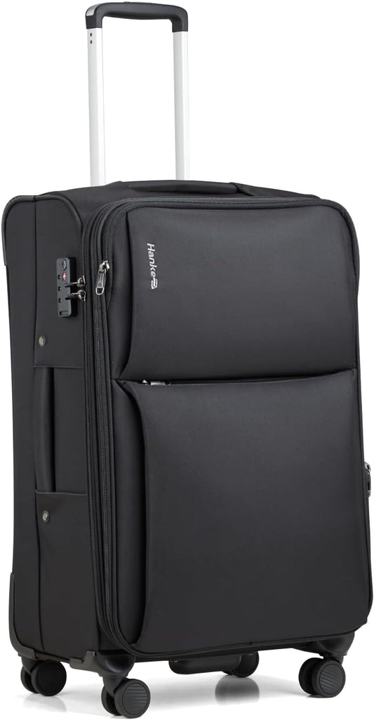 Hanke 24 Inch Luggage Expandable Softside Checked Suitcases with Spinner Wheels, Upright Rolling Luggage Suitcases Travel TSA Luggage Bag for Women Men(Black)